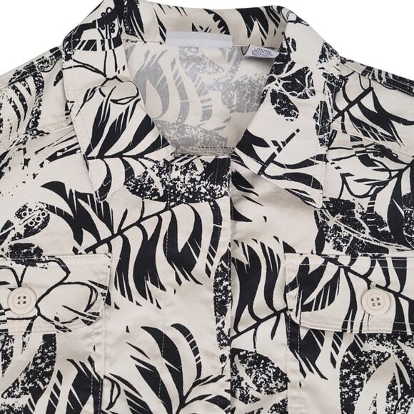 Coral Bay Cream Black Tropical Print Lightweight Spring/Summer Jacket Size L - Picture 4 of 11